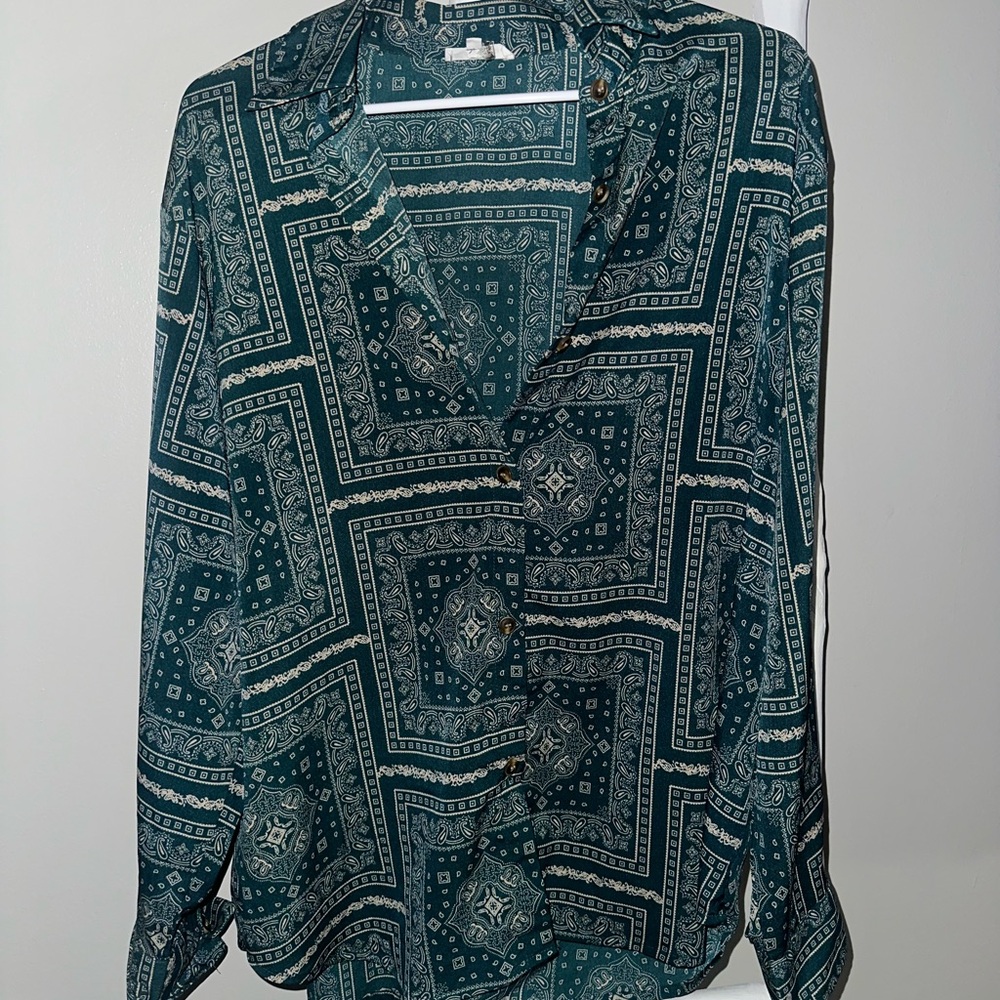 Teal Patterned Women's Top